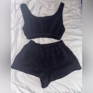 SHEIN Black Fuzzy Pajama Set